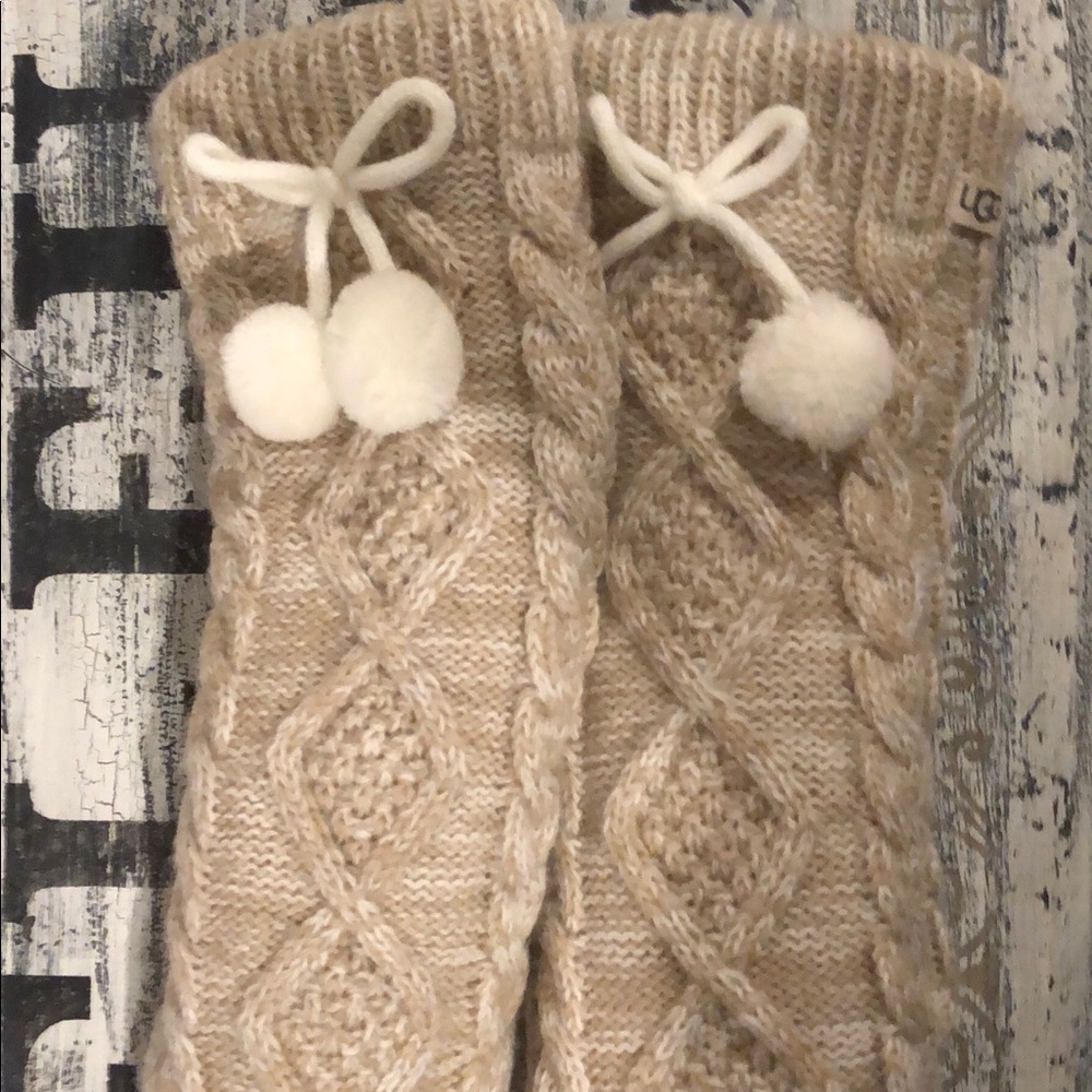 Fleece Lined Pom Pom Ugg Socks - Beige